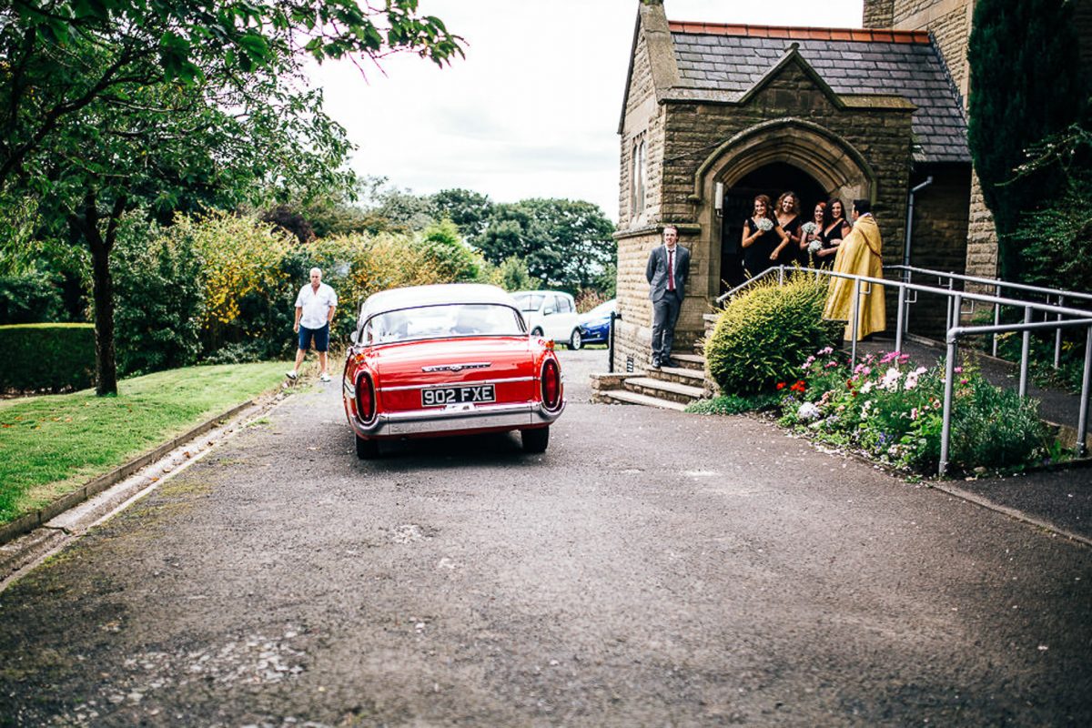 manchester wedding photographer, ayesha photography, alternative manchester wedding photographer, red vintage wedding car